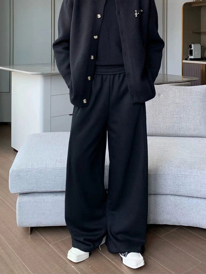 Elastic Waistband Wide-Leg Casual Pants