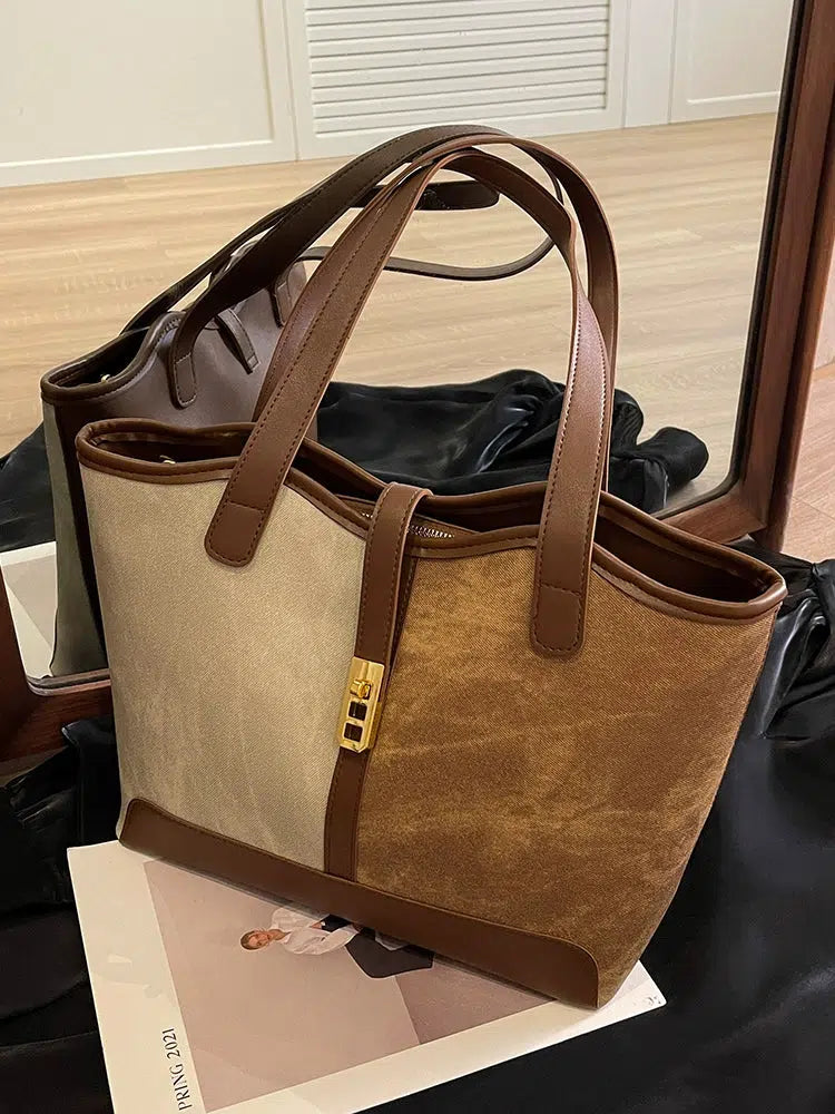 Elegant Leather Trim Tote Bag