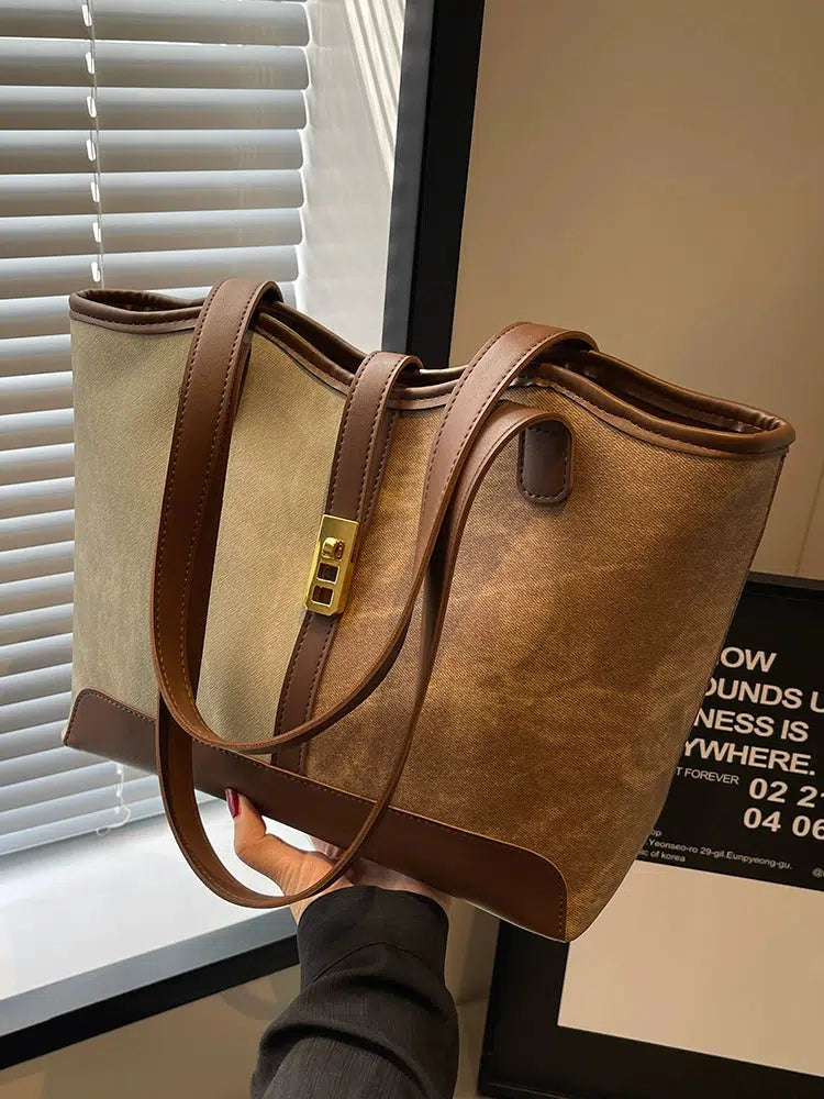 Elegant Leather Trim Tote Bag