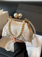 Elegant Pearl Handle Floral Handbag