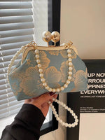 Elegant Pearl Handle Floral Handbag