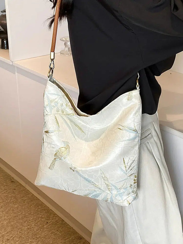 Embossed Fabric Leather Strap Bag
