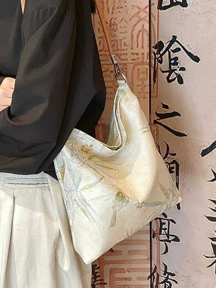 Embossed Fabric Leather Strap Bag