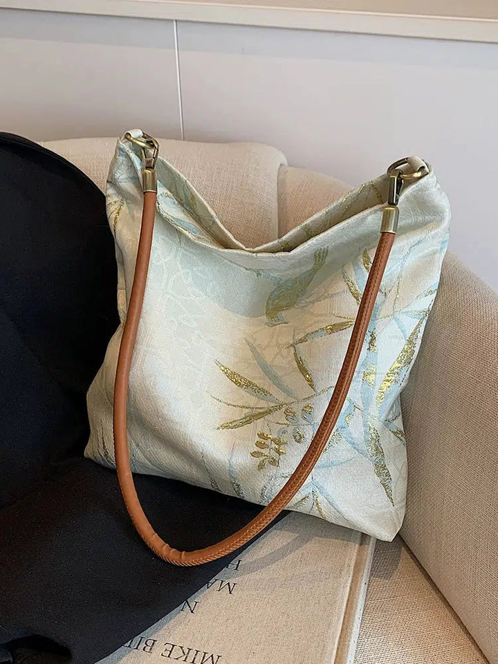 Embossed Fabric Leather Strap Bag