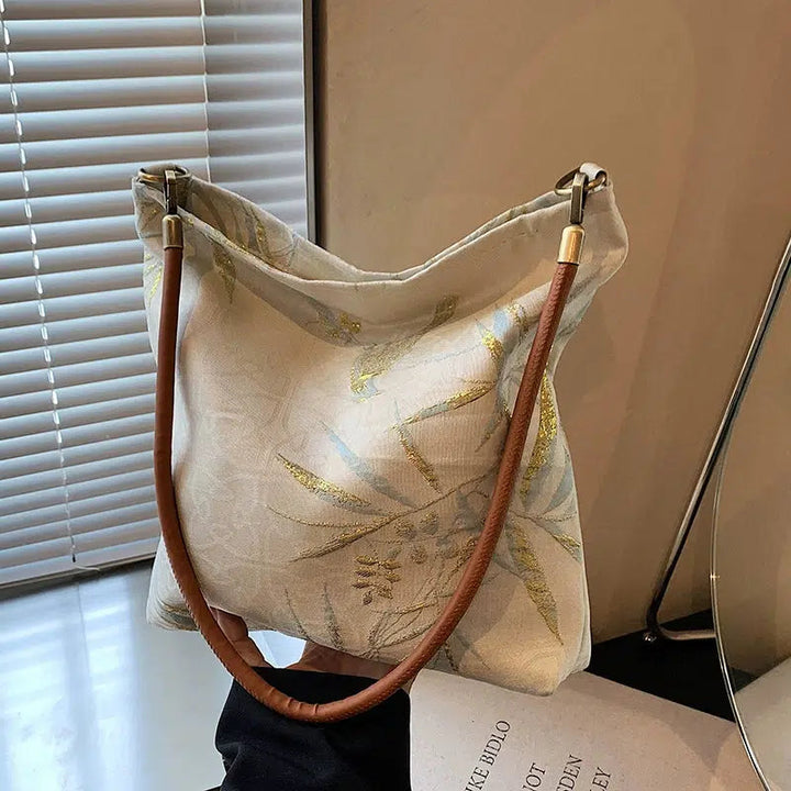 Embossed Fabric Leather Strap Bag