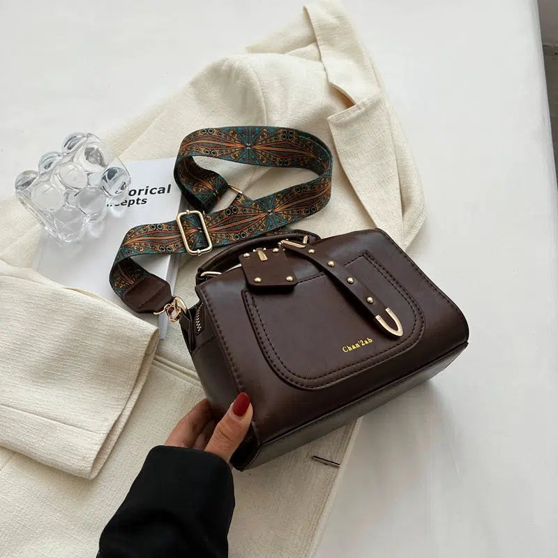 Embossed Strap Leather Handbag