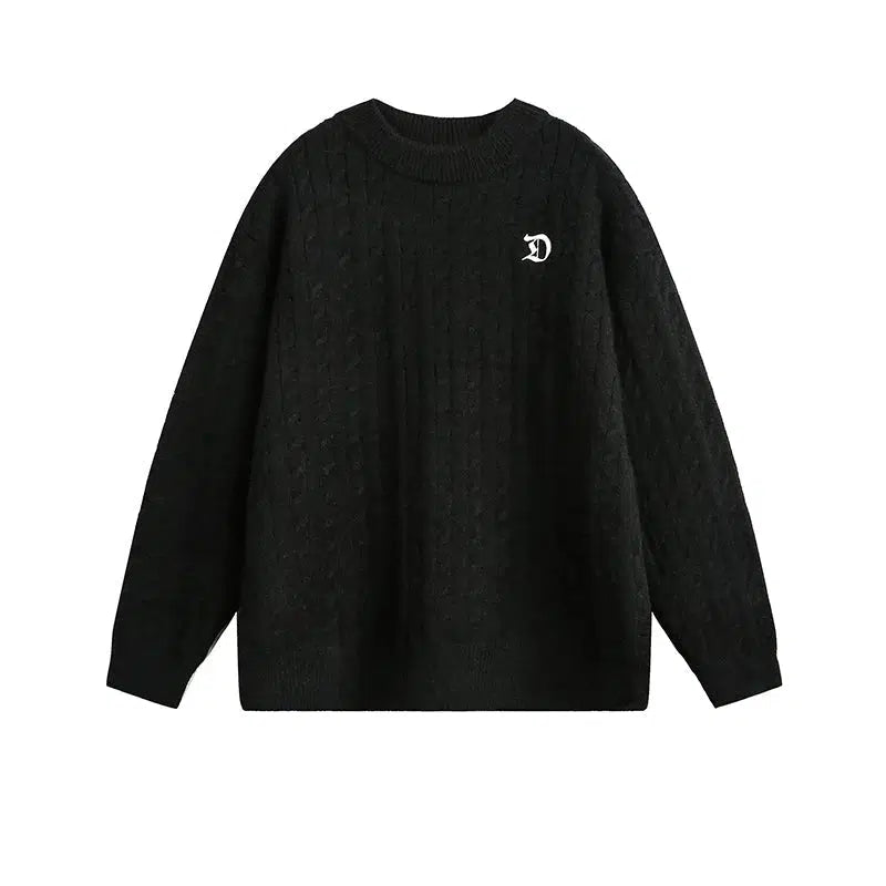 Embroidered Cable-Knit Sweater