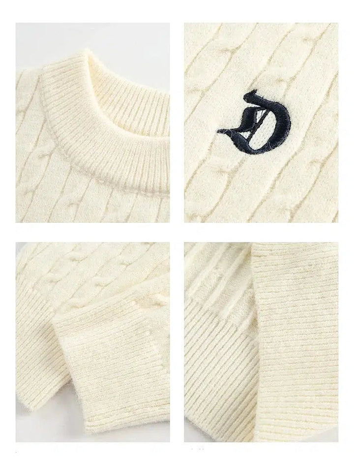 Embroidered Cable-Knit Sweater