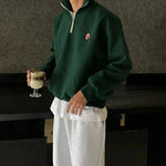 Embroidered Half Zip Lapel Sweatshirt