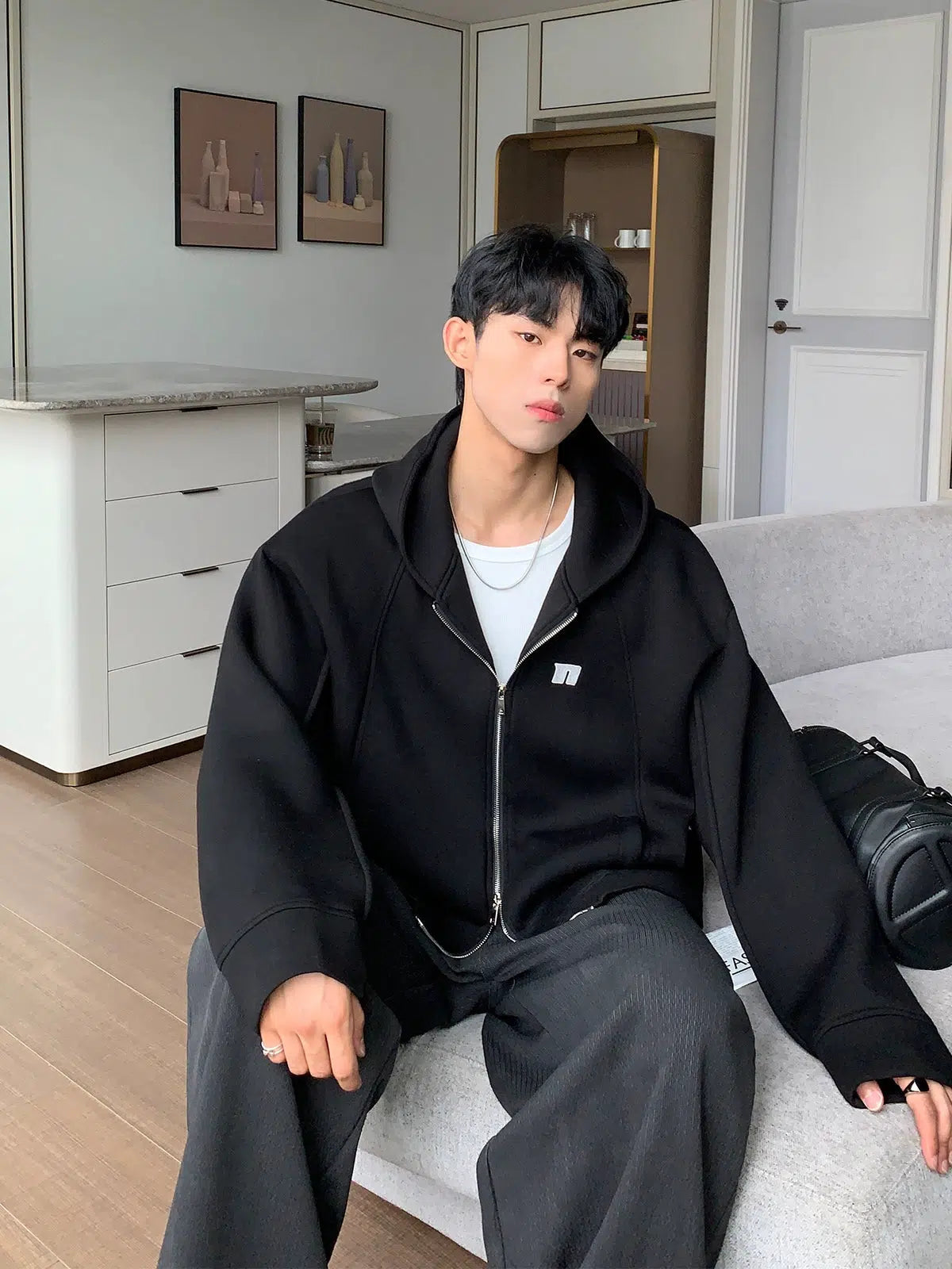 Embroidered Hooded Zipper Jacket