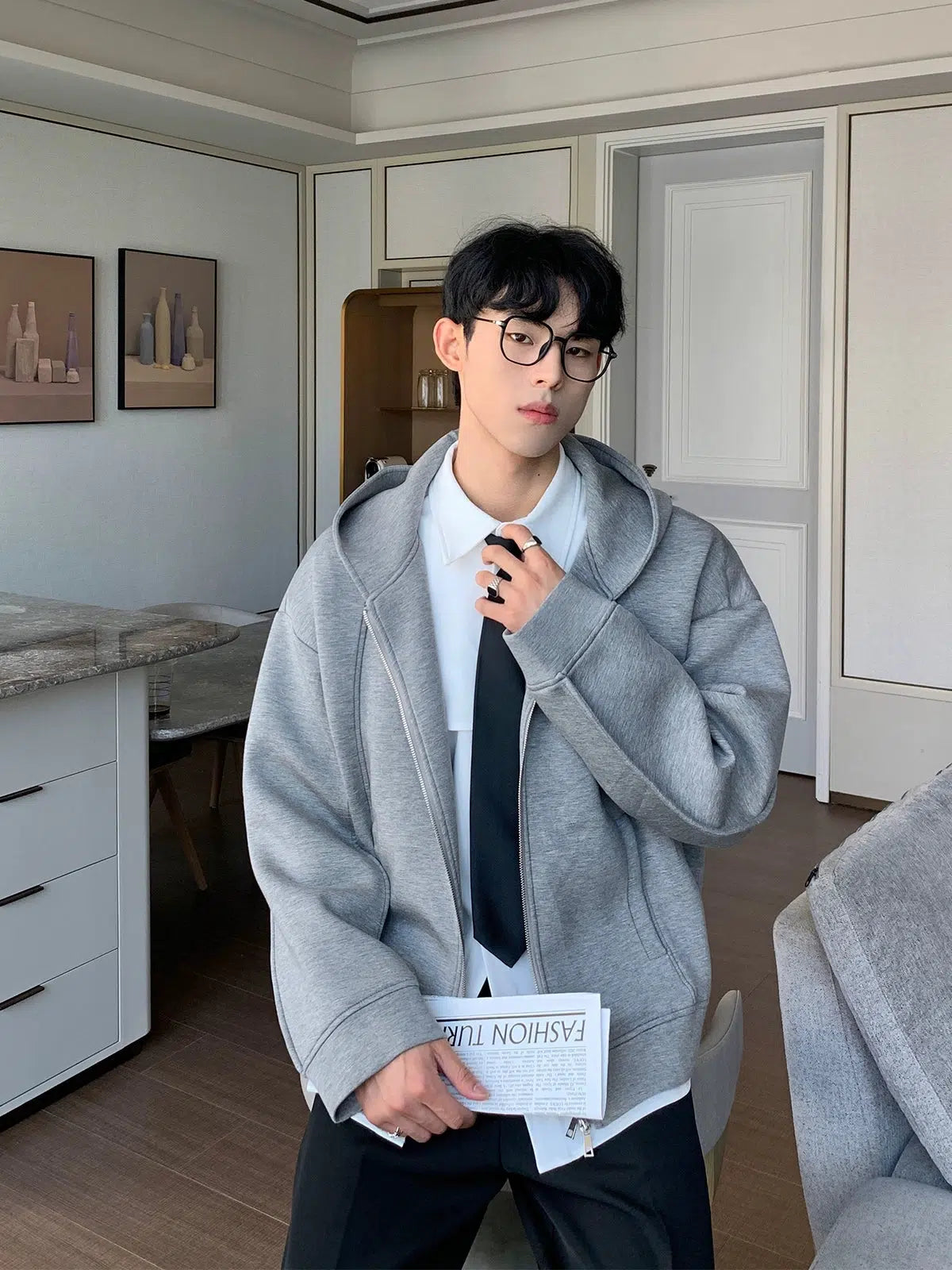 Embroidered Hooded Zipper Jacket