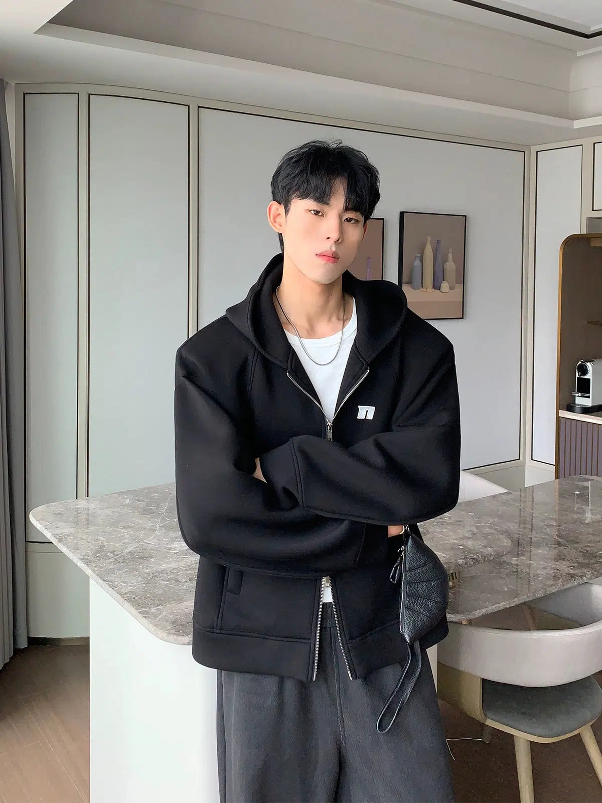 Embroidered Hooded Zipper Jacket