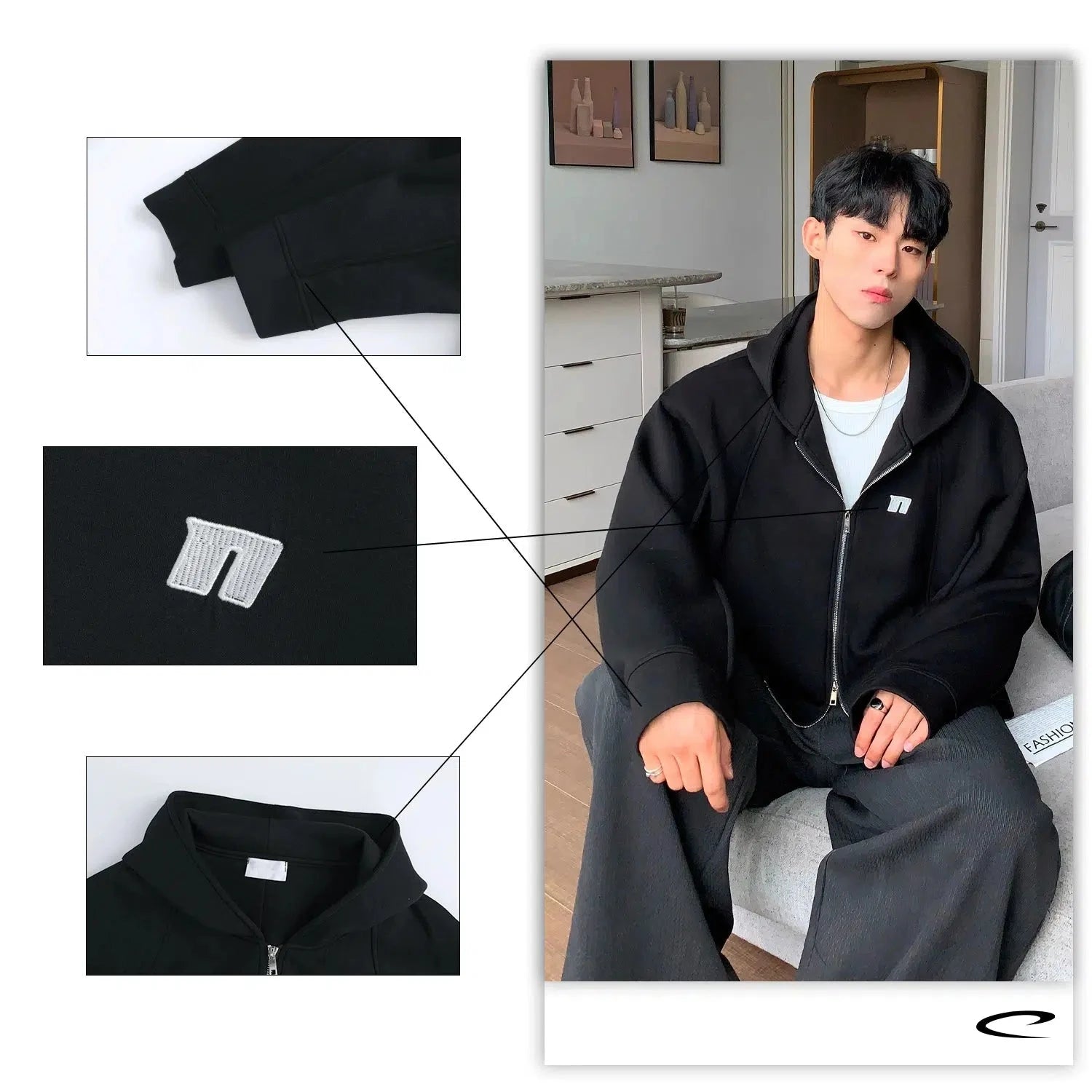 Embroidered Hooded Zipper Jacket