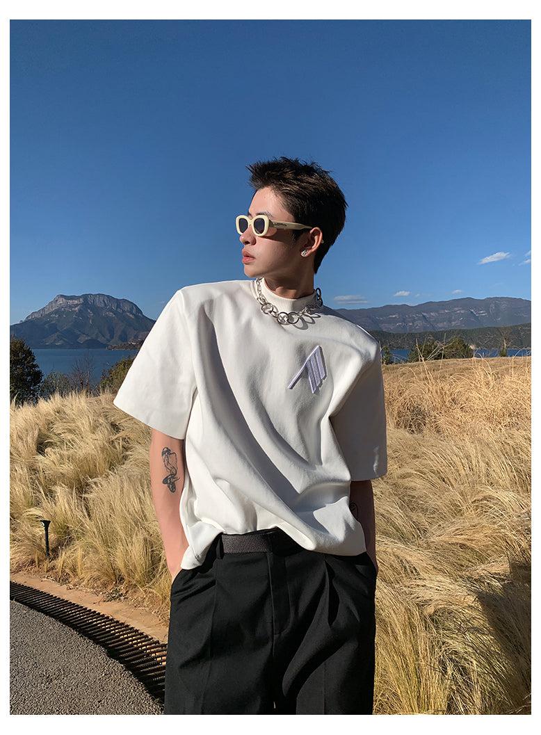 Embroidered Logo Shoulder Pad T-shirt
