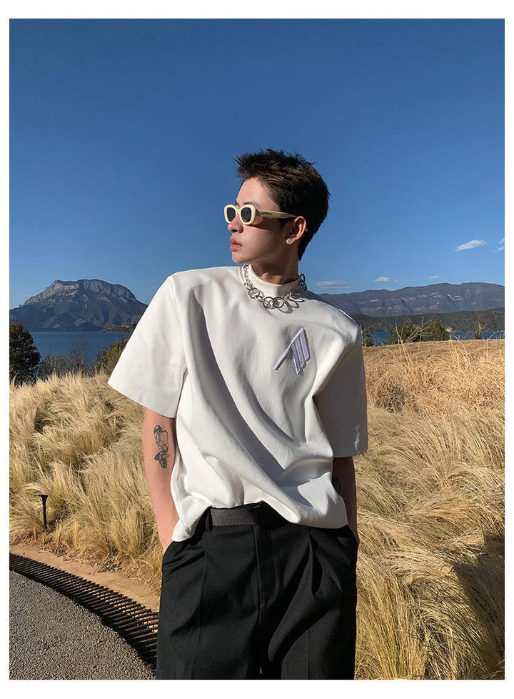 Embroidered Logo Shoulder Pad T-shirt