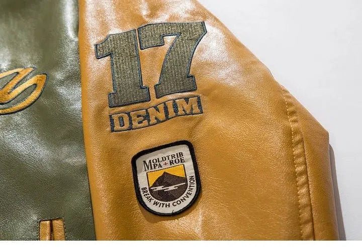 Embroidered PU Leather Baseball Jacket