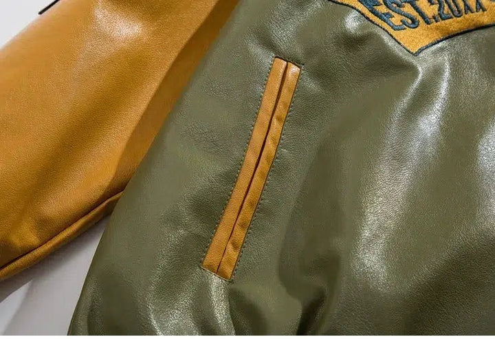 Embroidered PU Leather Baseball Jacket