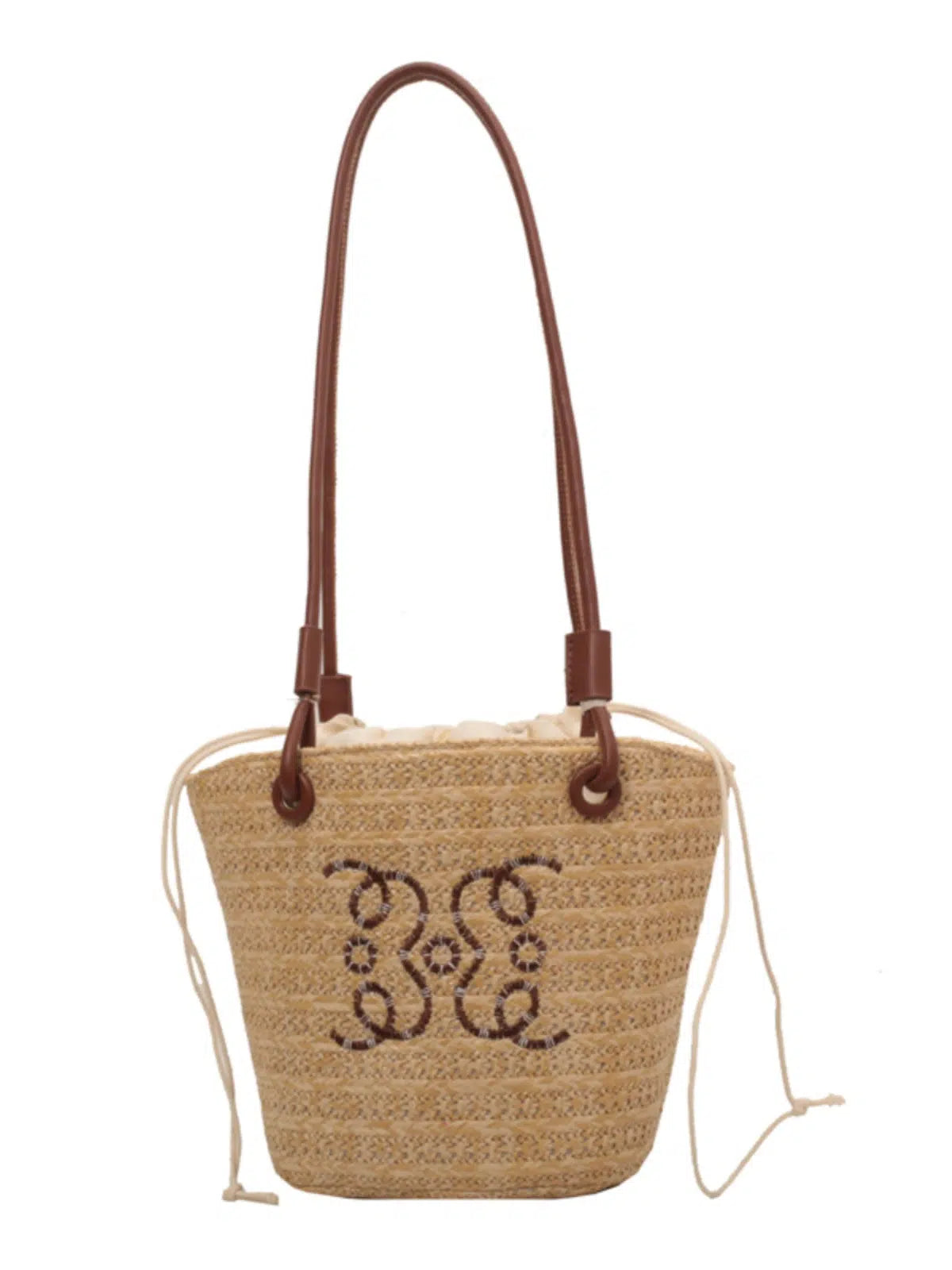 Embroidered Straw Shoulder Bag