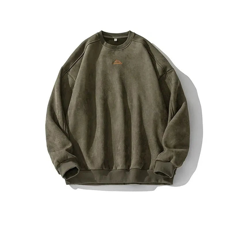 Embroidered Suede Round Neck Sweatshirt
