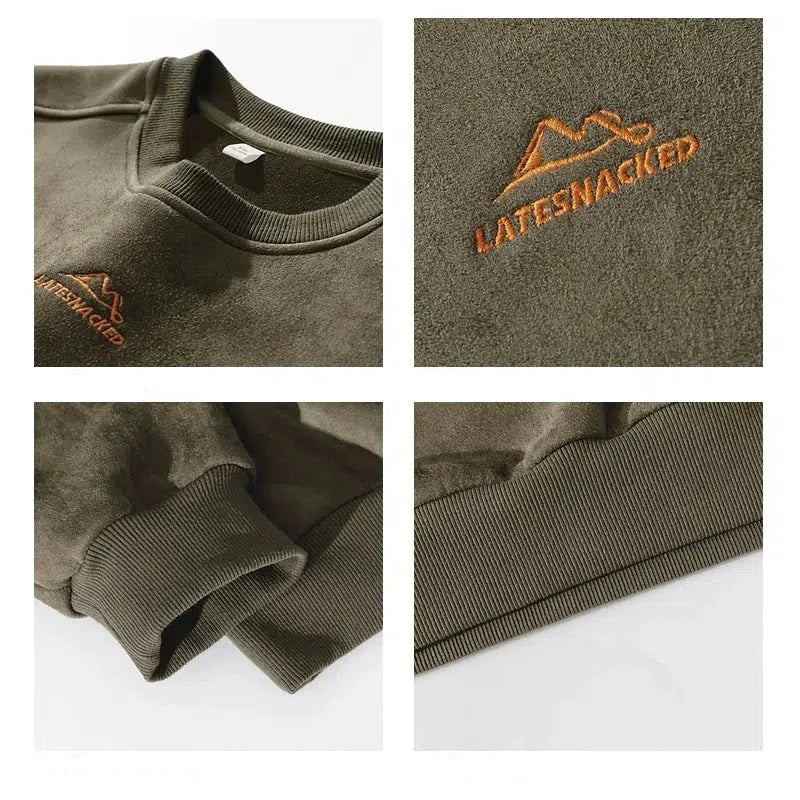 Embroidered Suede Round Neck Sweatshirt