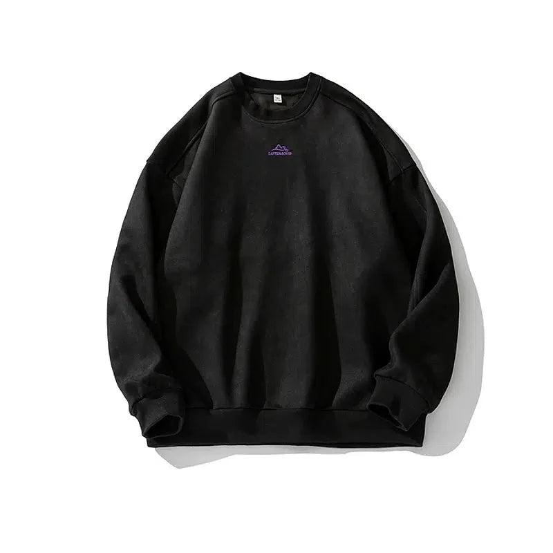 Embroidered Suede Round Neck Sweatshirt