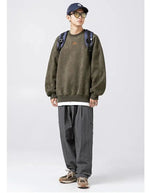 Embroidered Suede Round Neck Sweatshirt