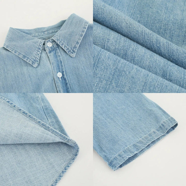 Embroidered Washed Blue Denim Shirt