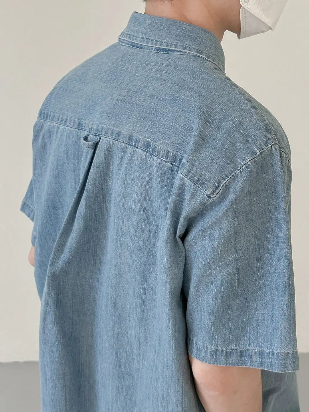 Embroidered Washed Blue Denim Shirt