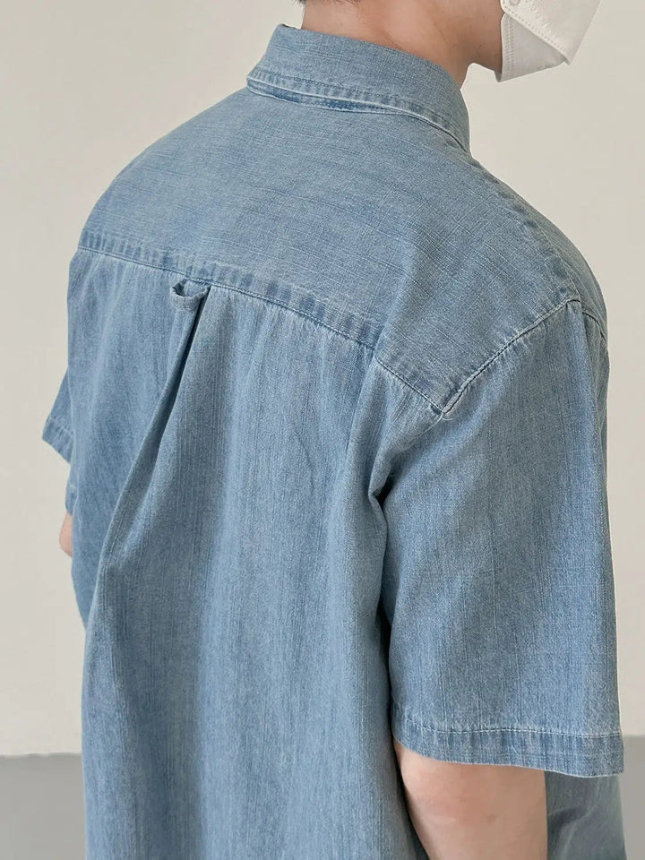 Embroidered Washed Blue Denim Shirt