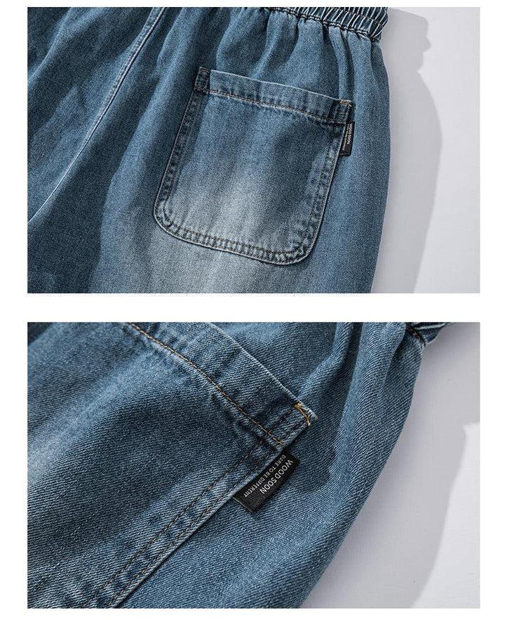 Embroidery Drawstring Wash Denim Shorts