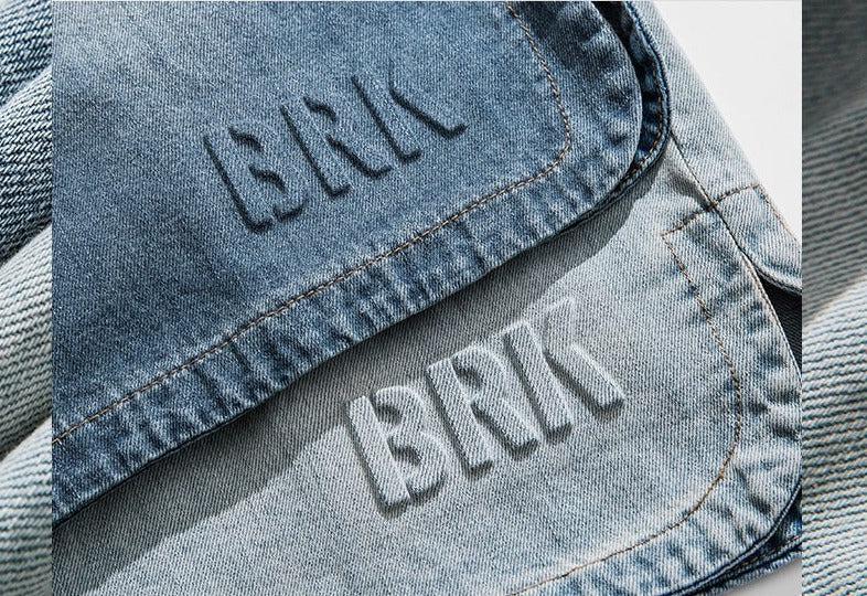 Embroidery Drawstring Wash Denim Shorts