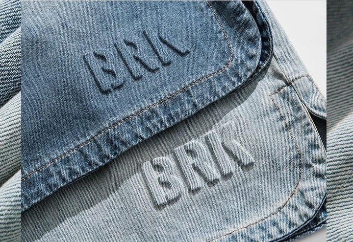 Embroidery Drawstring Wash Denim Shorts
