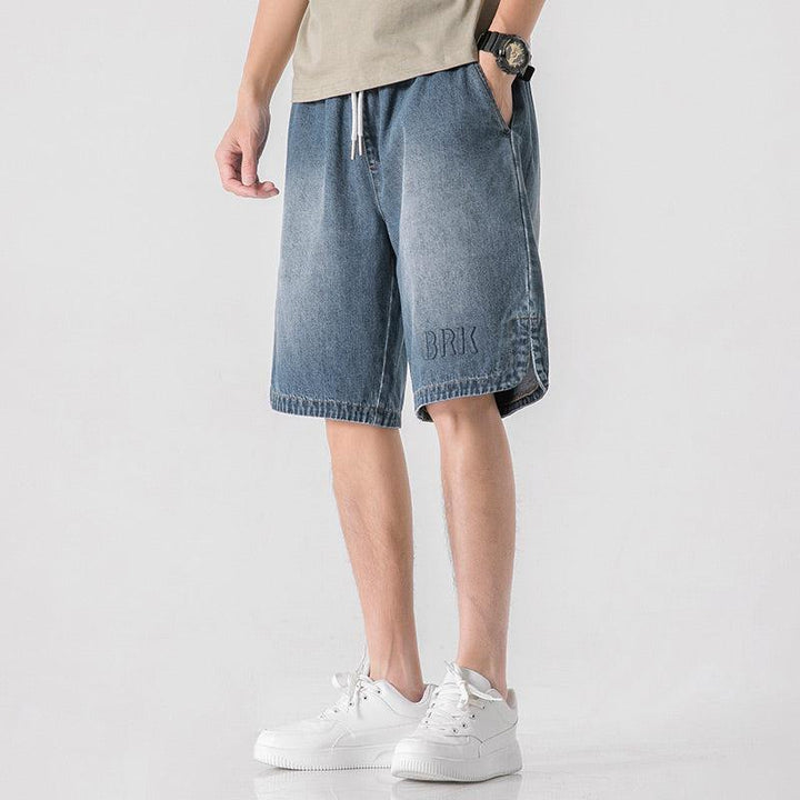 Embroidery Drawstring Wash Denim Shorts