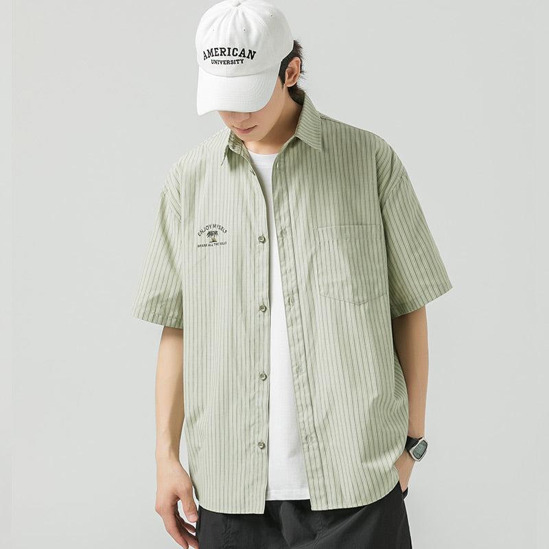 Embroidery Lapel Striped Shirt