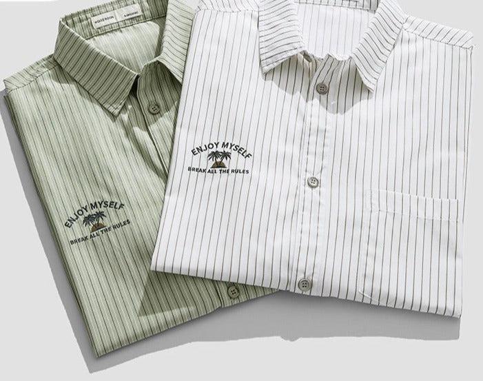 Embroidery Lapel Striped Shirt