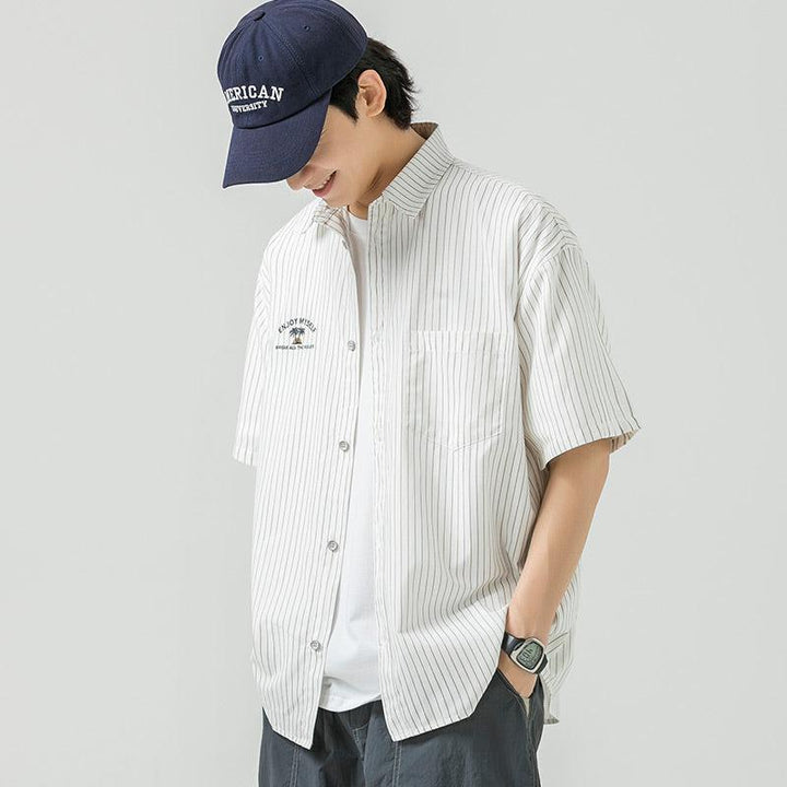 Embroidery Lapel Striped Shirt