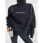 Embroidery Oversized High-Neck Sweatshirt