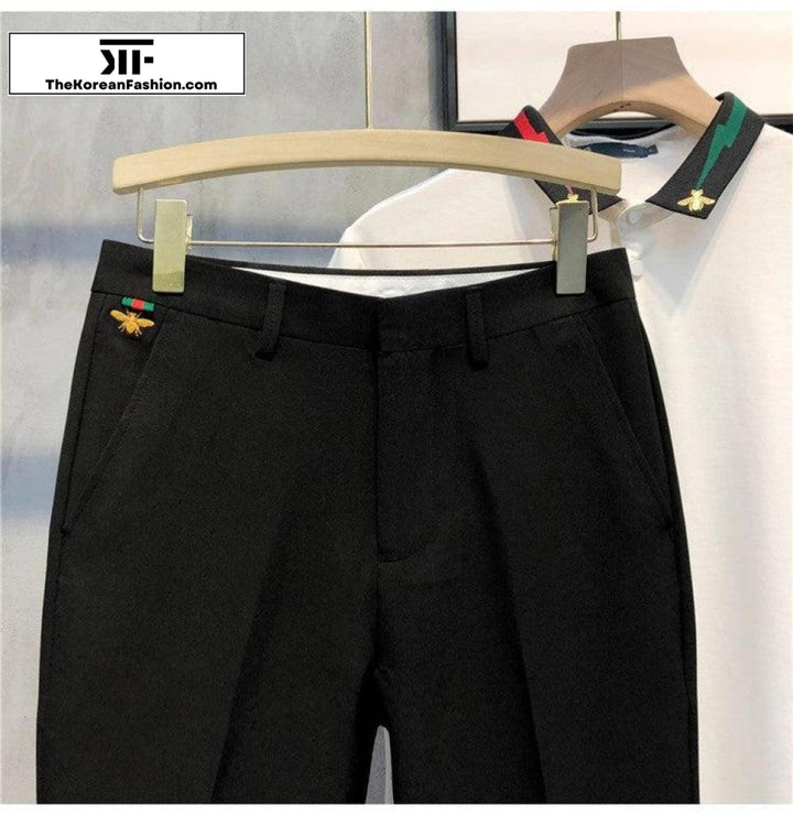 Embroidery Slim Casual Suit Pants
