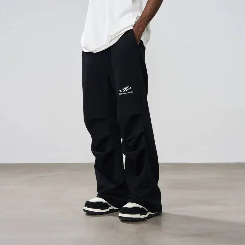 Embroidery Stacked Pants with Side Pockets