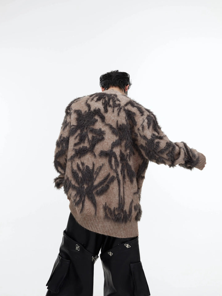 Mink V-Neck Jacquard Loose Cardigan