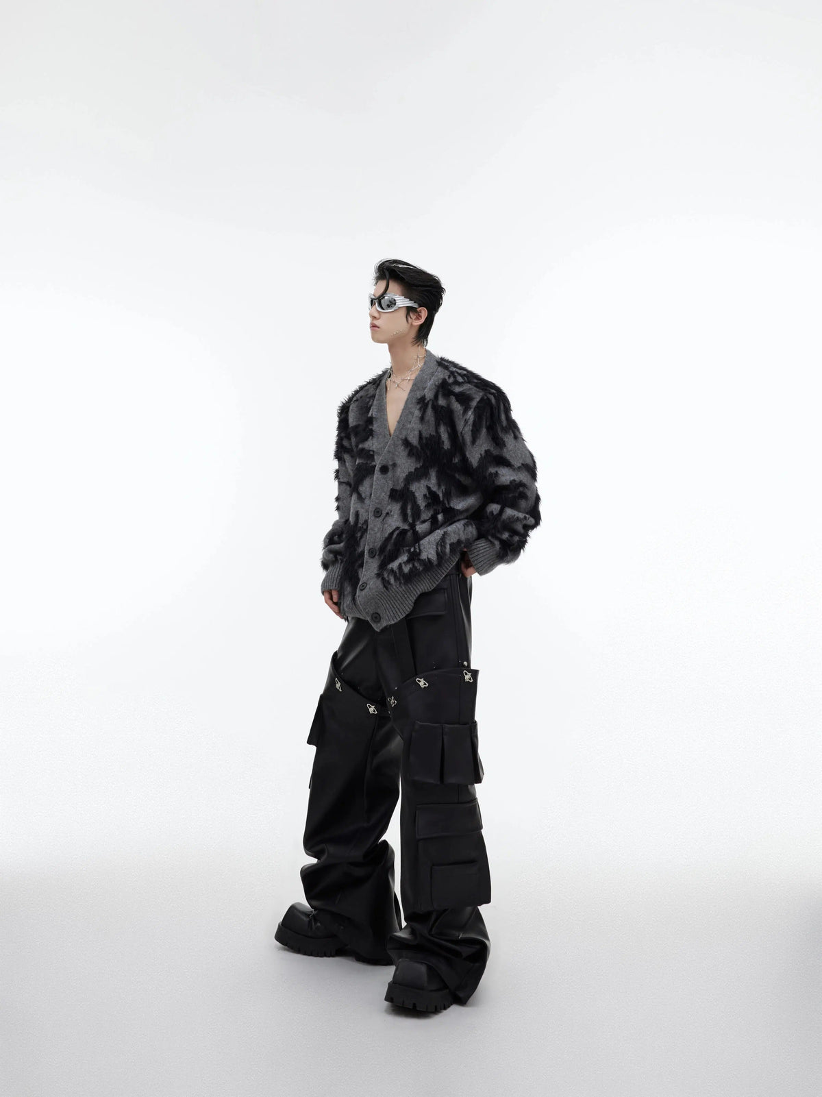 Mink V-Neck Jacquard Loose Cardigan