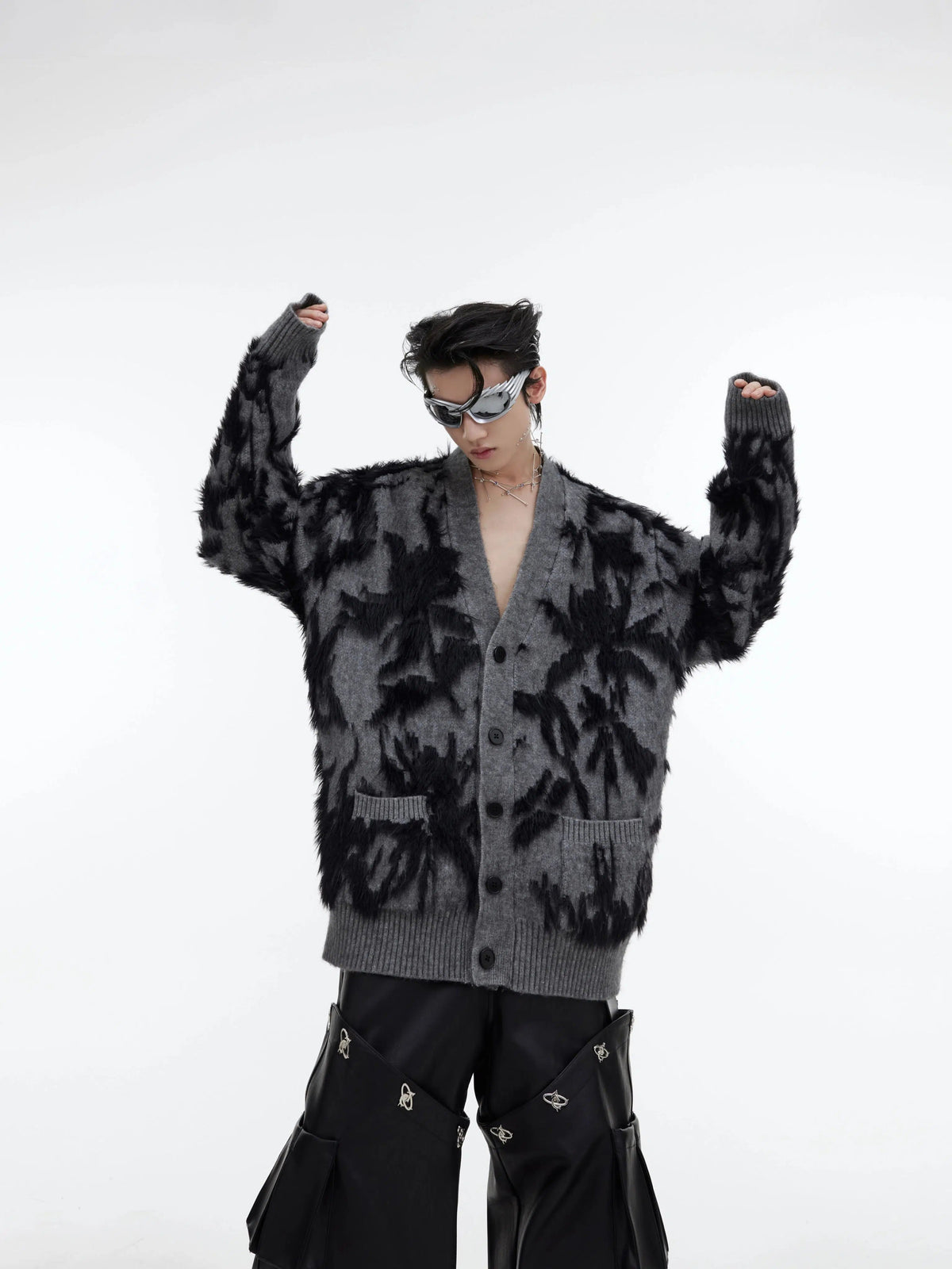 Mink V-Neck Jacquard Loose Cardigan