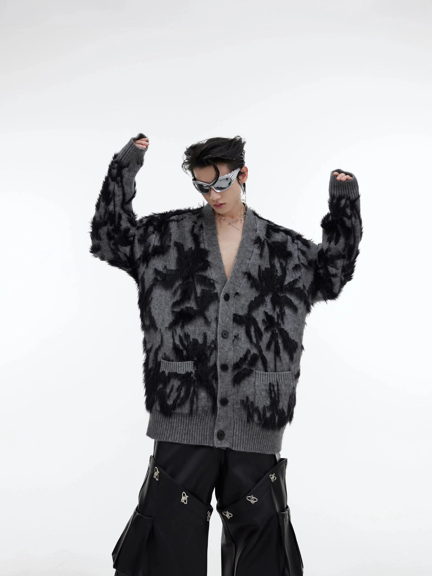 Mink V-Neck Jacquard Loose Cardigan