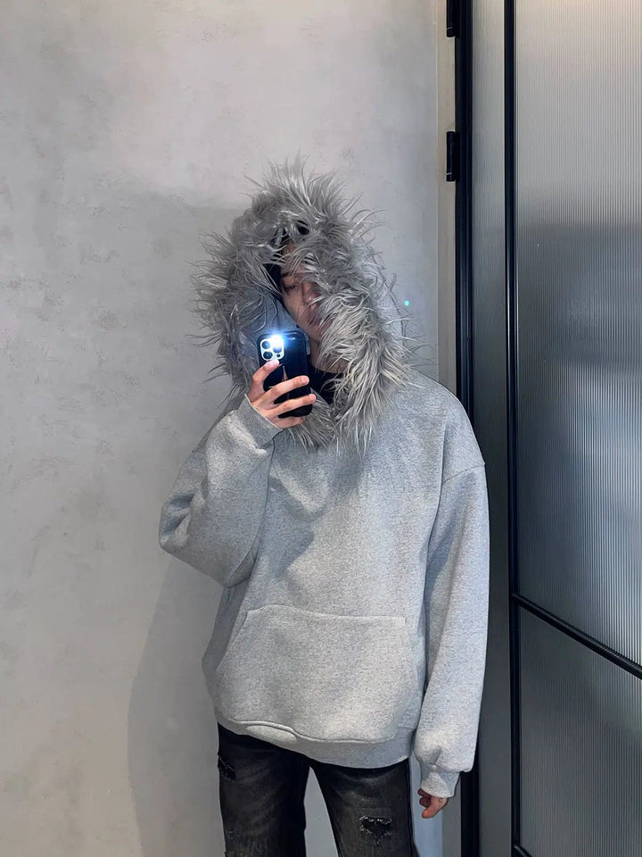 Sweatshirt with fur sleeves sales