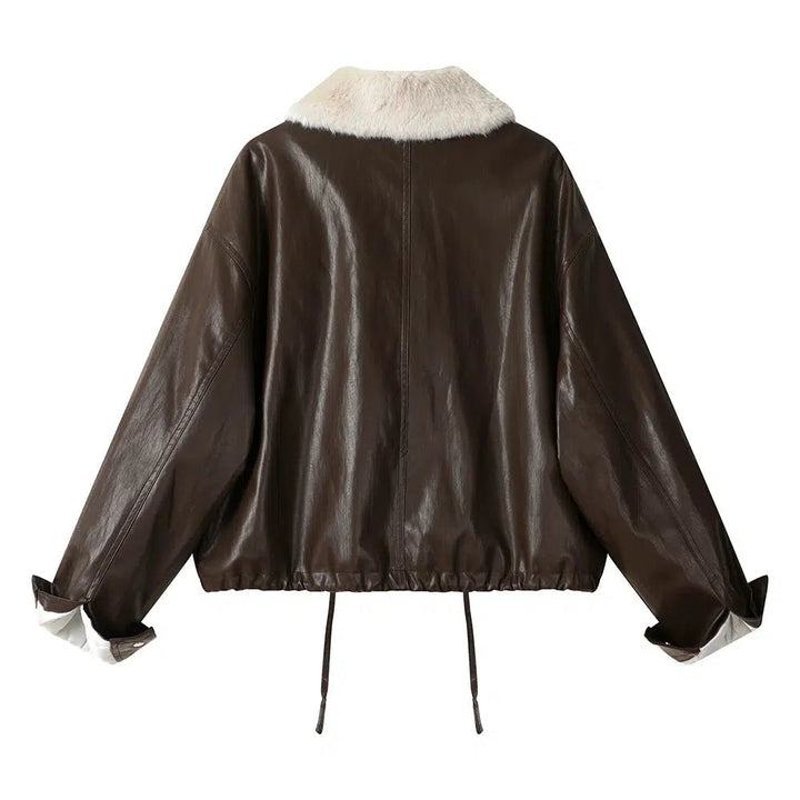 Plush Collar Faux Leather Jacket