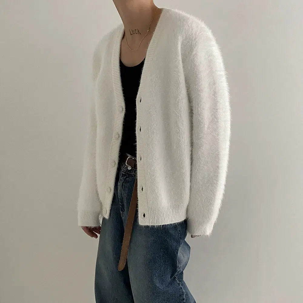Faux Mink Velvet V-neck Knitted Cardigan