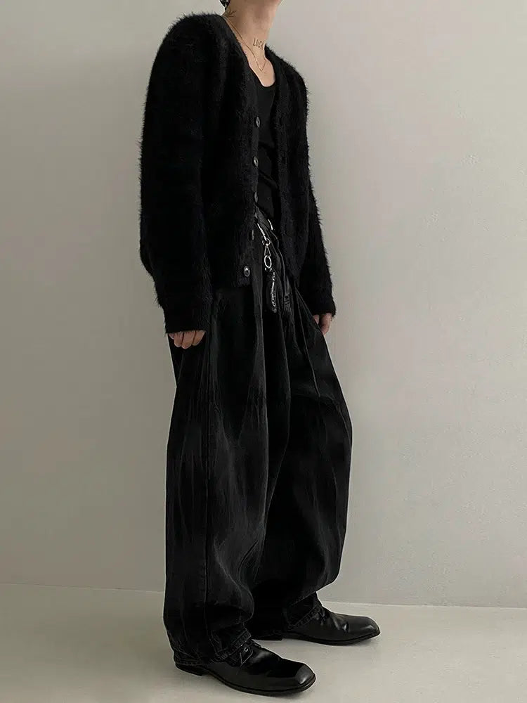 Faux Mink Velvet V-neck Knitted Cardigan