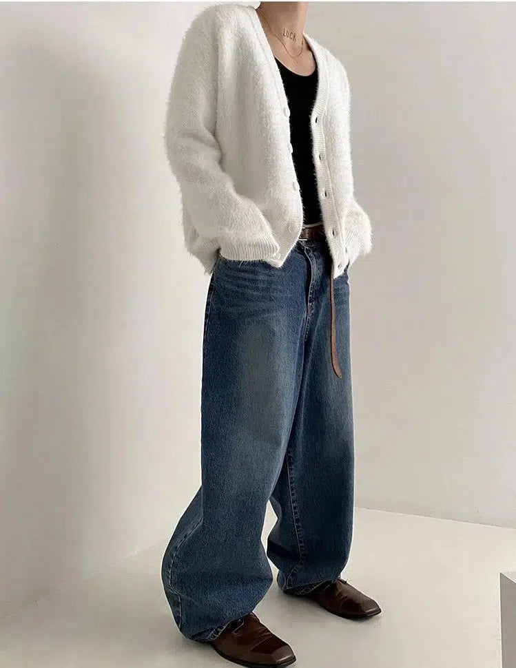 Faux Mink Velvet V-neck Knitted Cardigan