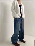 Faux Mink Velvet V-neck Knitted Cardigan