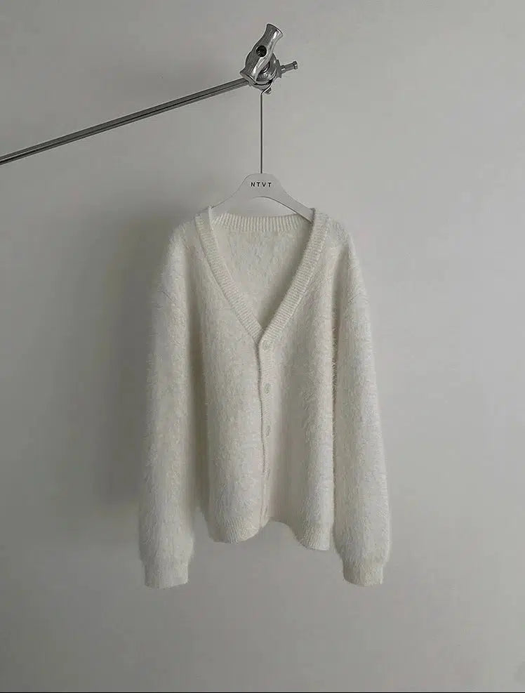 Faux Mink Velvet V-neck Knitted Cardigan